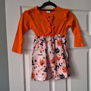 Orange Halloween Dress with Pumpkin Print